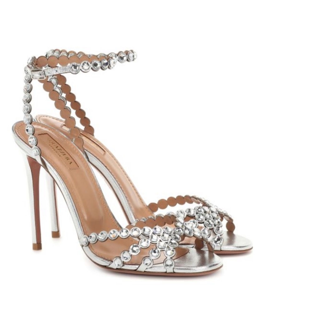Aquazzura Women's Metallic Tequila 90mm Crystal Embellished Sandals